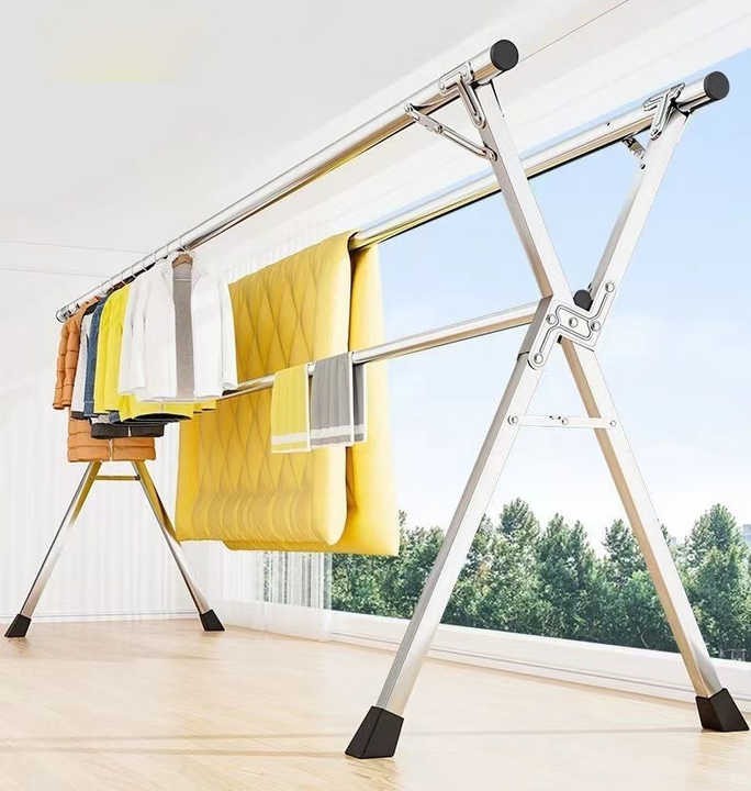 Floor-standing Clothes Drying Rack Stainless Steel Floor Folding X-shaped Balcony Hanger Indoor and Outdoor Clothes Drying Rod